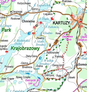 Trasa przejazdu (orientacyjnie) zaznaczona czerwonymi kropkami. Źródło: www.eko-kapio.pl