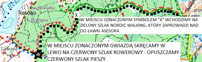 Mapa 8. Trasa wędrówki - droga powrotna do Ławki Asesora. Źródło: www.eko-kapio.pl. 